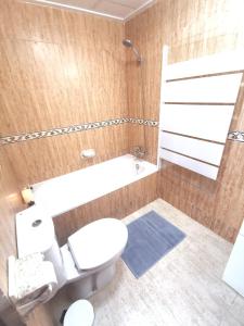 a bathroom with a toilet and a sink and a shower at Gregorys Poolside Villa in Sucina