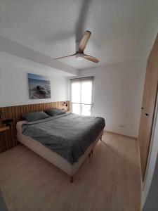 a bedroom with a bed and a ceiling fan at Kustdroom in Villaricos