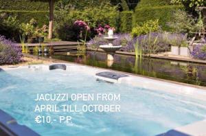 a swimming pool in a garden with a fountain at Spot Elst vakantiehuis in Elst