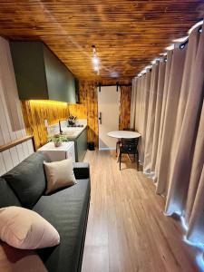 a living room with a couch and a table at Cabana ECO - Teresópolis in Teresópolis