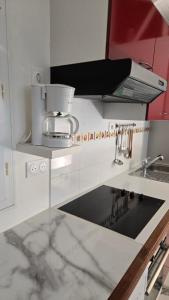 a white kitchen with a mixer and a sink at cAMÉLIAS in Petit-Bourg