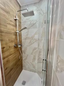 a shower with a glass door in a bathroom at Bel appartement centre ville in Limoges