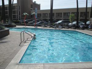 a large swimming pool in a building with chairs at Grand Legacy At The Park in Anaheim