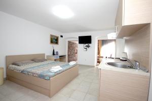 a bedroom with a bed and a sink in it at Apartments Pavlovic in Petrovac na Moru