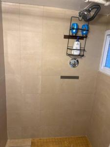 a bathroom with a shower with a tile wall at First Floor One Bedroom Apartment with Full Kitchen & Bath in Washington