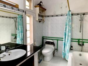 a bathroom with a toilet and a sink at Gangchen Guest House in Skardu