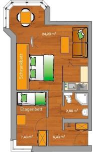 un plan d'étage d'une petite maison dans l'établissement ancora Marina Haus 1 Nr 01, Typ 1, à Neustadt in Holstein