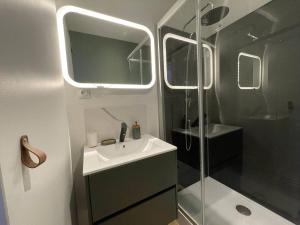 a small bathroom with a sink and a shower at La belle mine in Lens