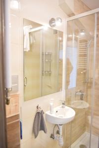 łazienka z umywalką i prysznicem w obiekcie Apartament Parkowy Rabka w Rabce