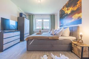 โทรทัศน์และ/หรือระบบความบันเทิงของ Neue Ferienwohnung Die Piratenbucht Ostsee