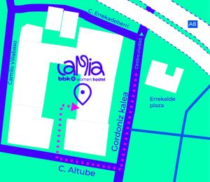 a map of the city of ahmedabad with a marker at Lamia BBK Women Hostel-Solo mujeres in Bilbao