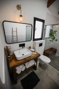 a bathroom with a sink and a toilet at Dasi סוויטות אירוח in Moshav Ramot