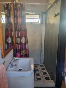 Umunthu Space & Lodge في Mzuzu: حمام مع حوض ودش