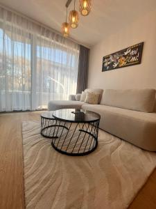 a living room with a couch and a table at VApartment Bratislava , private parking in Koliba +30 photos