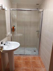 a bathroom with a shower and a sink at La Labranza del Bosque in El Bosque +10 photos