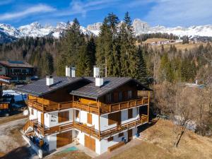 an aerial view of a house with a roof at Ciasa al Sol in Falcade