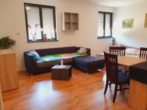 a living room with a couch and a table at Dea's apartment in Izola
