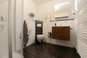 a bathroom with a toilet and a sink at Apartment mit überdachter Terrasse 7 7 EG in Friedrichshafen +8 photos