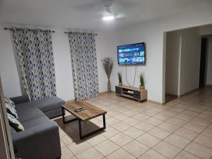 TV a/nebo společenská místnost v ubytování NEW Appart 2 chambres avec piscine proche aeroport