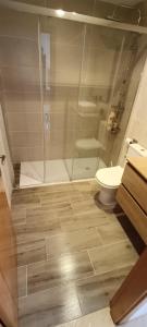 a bathroom with a shower and a toilet at Marcotin Piscina playa y montaña in Alcossebre
