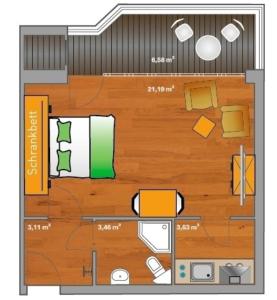 un plan d'étage d'une chambre dans l'établissement ancora Marina Haus 2 Nr 07, Typ 2, à Neustadt in Holstein