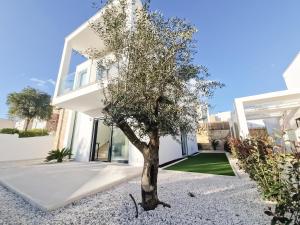 een wit huis met een boom in de voortuin bij Casa Encanto da Foz - BY SCH in Foz do Arelho