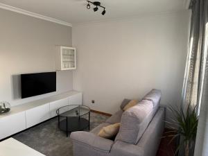 a living room with a couch and a tv at Caldas no Camiño in Caldas de Reis