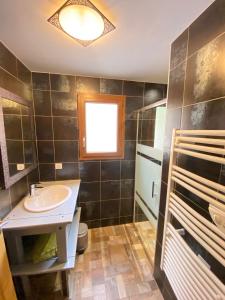 a bathroom with a sink and a mirror at LE GRENIER DES MIOS in La Bresse