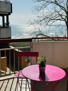 a pink table with a potted plant on a balcony at Casa Bellavista in Termoli