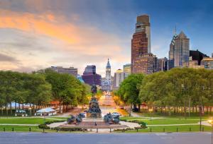 a park with a statue in front of a city at Spacious 3BR Oasis with Patio & Arcade Fun in Philly in Philadelphia