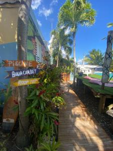 een straatbord voor een resort met palmbomen bij Caraiba - Maisons de Vacance avec Piscine et Toit Terrasse in Sainte-Anne