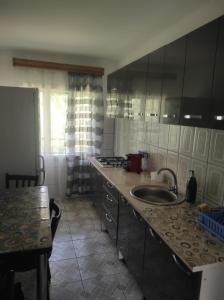 a kitchen with a sink and a counter top at Complex de pensiuni si casute -Hangu , Bicaz in Buhalniţa
