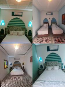 three pictures of a bedroom with two beds in it at House Medina Villa in Salene