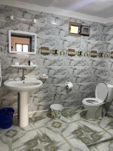 a bathroom with a sink and a toilet at Dar Taznakhte Entre Tapis et Traditions in Tazenakht