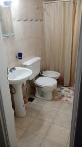 a bathroom with a toilet and a sink at Departamento Temporario en Tres Arroyos in Tres Arroyos