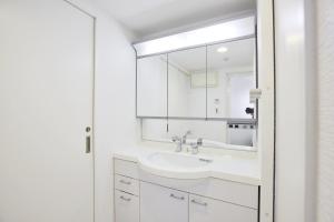 a bathroom with a sink and a mirror at Arcadia Nishikamata in Tokyo +27 photos