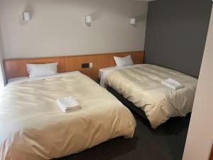 久留米市Hotel Kurume HIlls的房间里有两张并排的床