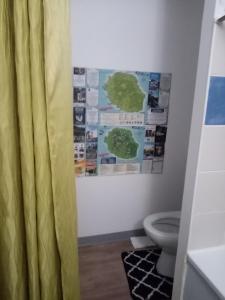Un baño con inodoro y cortina de ducha. en One, en La Plaine-des-Palmistes 7 fotos más