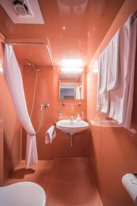 ein Bad mit einem Waschbecken und einem WC in der Unterkunft Hotel Tell and Apartments in Interlaken