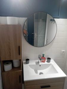 a bathroom with a white sink and a mirror at Charmant petit Studio a Dax in Dax +6 photos