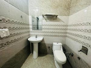 齐拉克普尔Hotel Grand的带马桶和水槽的浴室