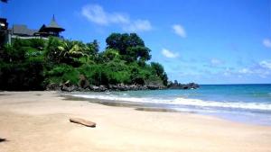 a beach with a log on the sand and the ocean at Casa Clara - a bright & spacious holiday retreat in Scarborough