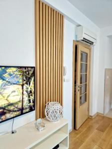 a living room with a flat screen tv on a table at Apartman BJANKA in Budva