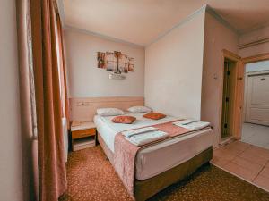 a small bedroom with a bed and a desk at Oreko Express in Afyon