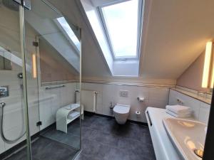 a bathroom with a sink toilet and a skylight at Mosers Blume Relax & Genuss Hotel in Haslach im Kinzigtal