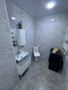 a bathroom with a white toilet and a sink at Nadikvari in Tbilisi City +16 photos
