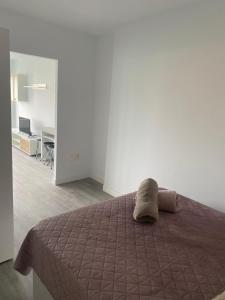 a bedroom with a bed with a pillow on it at Lucy lux apartament in Las Palmas de Gran Canaria