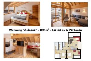 2 Bilder von einem Schlafzimmer und einem Wohnzimmer in der Unterkunft Ferienhof Matthias Herz in Rettenberg