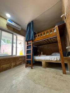 a bedroom with a bunk bed with a ladder at Compass Hostel in Nungwi +56 photos