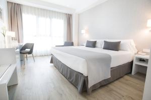 a hotel room with a large bed and a window at Hotel Albufera in Alfafar